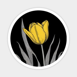 Yellow Tulip on black Magnet